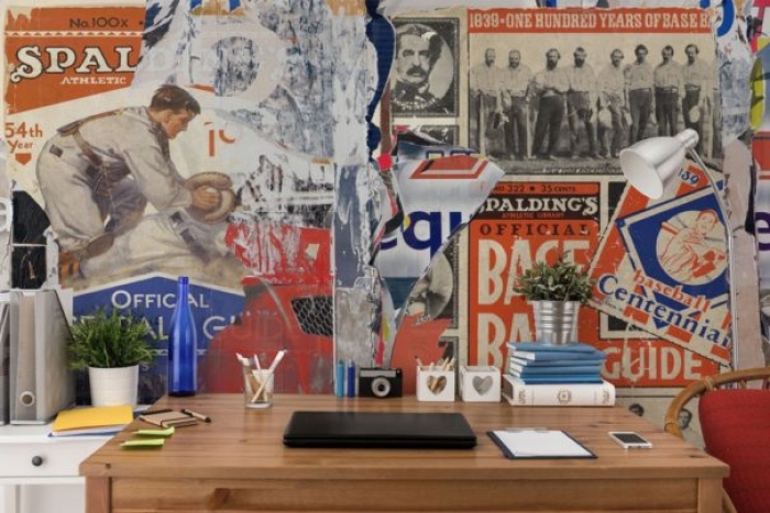 TORN BASEBALL POSTERS WALL MURAL