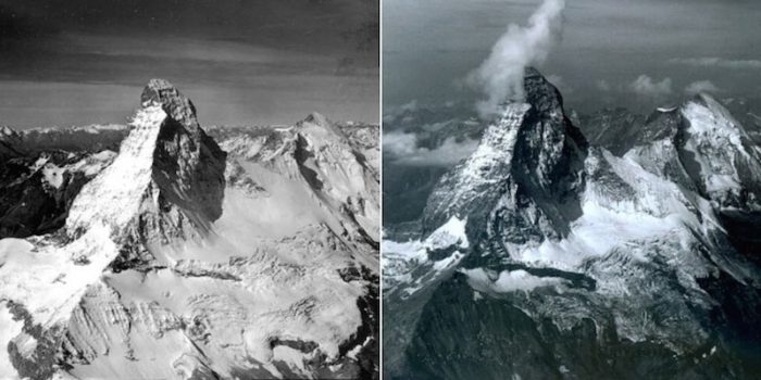 The decreasing snowfall accumulation on Matterhorn Mountain between 1960 and 2005