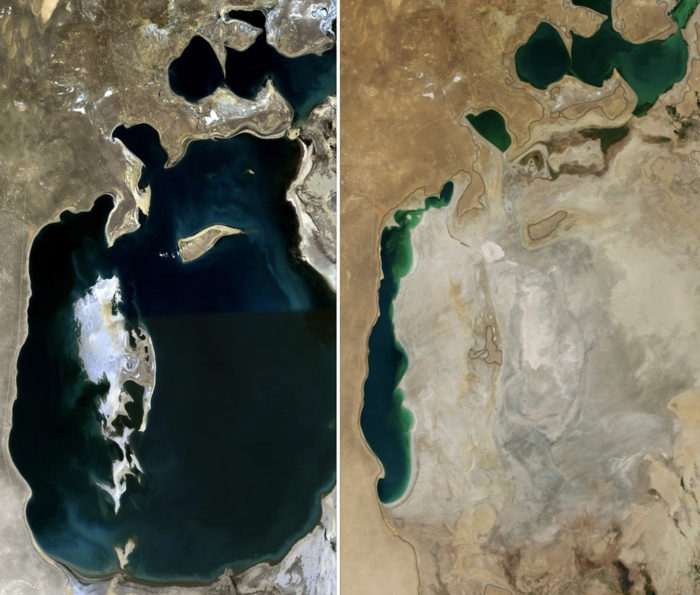 Satellite Image of Aral See shows from 1989 and 2014